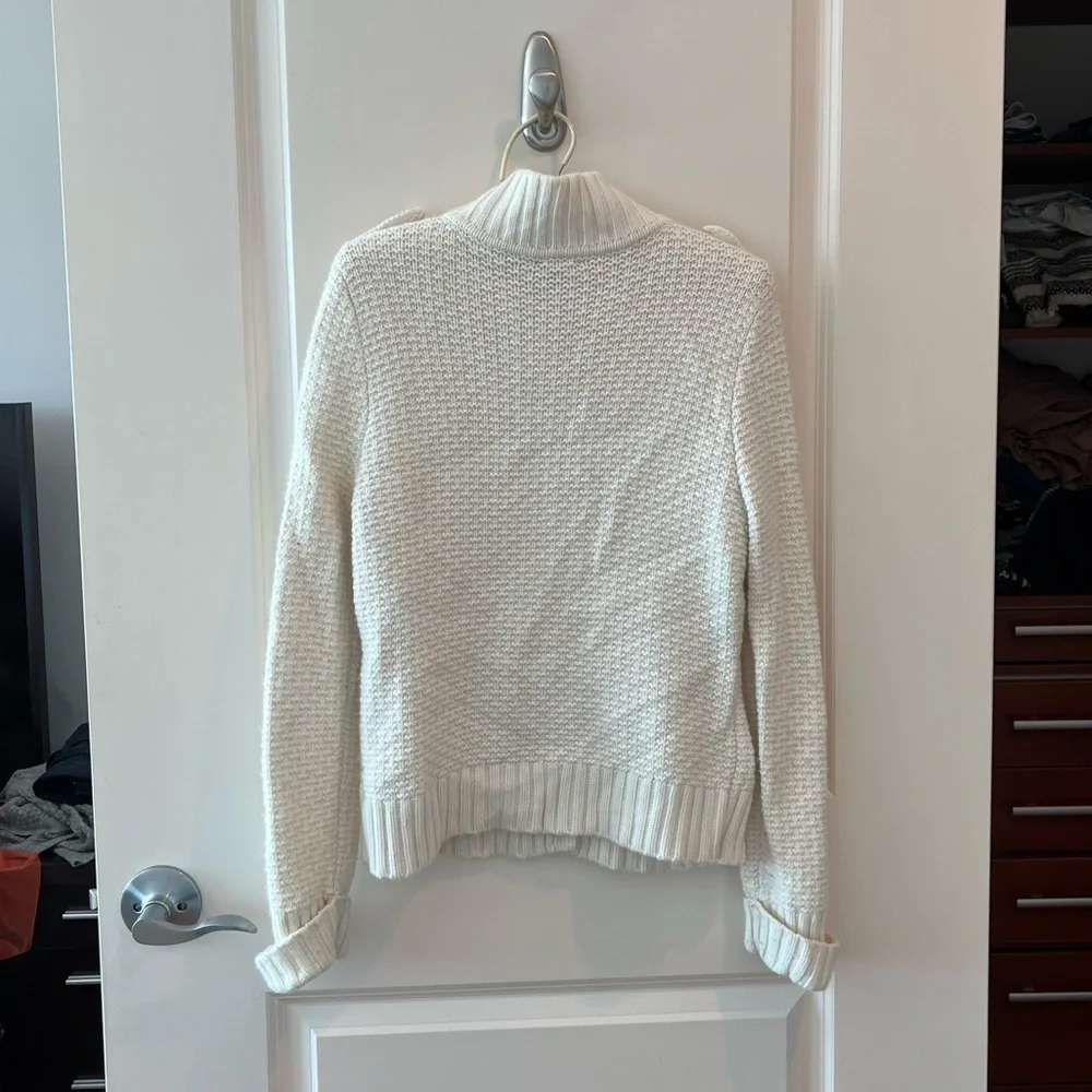 Talbots Sweater Womens Large Cardigan Button Ivory Chunky Knit Wool
